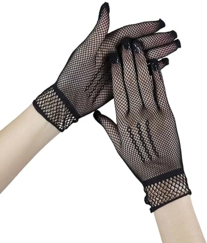 Gissroys Gants en résille simples pour les événements de mariage Gants courts extensibles Maille Protection solaire Lavage à la main Pour mariage et occasion à thème Filet de protection solaire, Noir