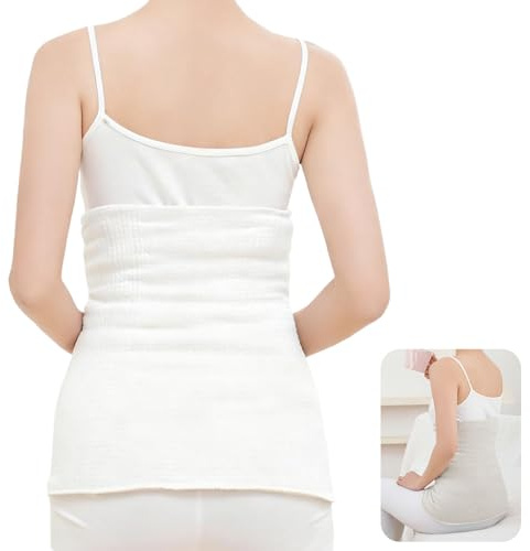 Zerabidpro Chauffe-dos en laine angora et laine mérinos pour Hommes et Femmes, Chauffe-Dos et Ventre, Protection Réins, Bande Chauffante Réglable, Couleur Crème, Taille 5 (L/XL)