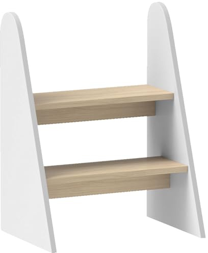 AIYAPLAY Marche Pied Enfant marchepied Enfants escabeau 2 marches pour Enfants 3 à 8 Ans en Bois Charge Max. 20 kg Parfait pour cusine, Salle de Bain, Apprentissage de la propreté, Blanc