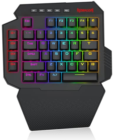 Redragon K758 Tastiera da gioco meccanica RGB cablata con una mano, tastiera da gioco professionale di tipo C a 39 tasti con presa hot-swap aggiornata, 4 tasti macro integrati e poggiapolsi dedicato