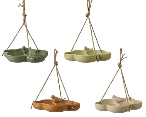 Decoris Comedero para pájaros, 23 x 5,5 cm, fibras de bambú, 1 unidad, surtido, cuenco con cordón, comedero para pájaros, decoración de jardín, balcón, terraza
