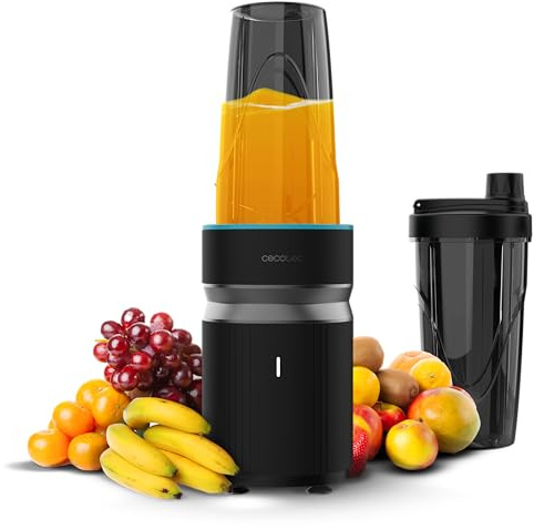 Cecotec Batidora de Vaso Individual PowerTitanium 1000 Push2Go. 1000W, Cuchilla Acero Inox 6 Hojas, 2 Vasos 700ml con Tapas, Libre BPA, Piezas Desmontables, Resultados Profesionales