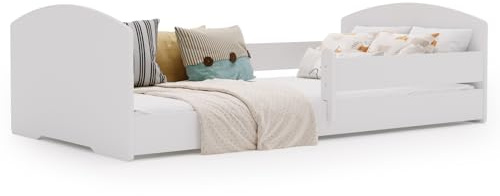 KOBI Cuna Montessori Leo 160x80 Blanca con colchón y barandilla: una Cuna Moderna, Segura y extraordinariamente cómoda para niños, con una Estructura sólida y un Elegante Estilo escandinavo