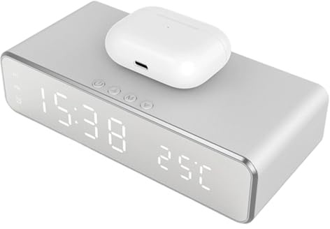 Station de Réveil avec Chargeur sans Fil - Support de Téléphone avec Affichage de la Température,Réveil numérique avec Charge sans Fil,pour Table de Chevet et Bureau à Domicile