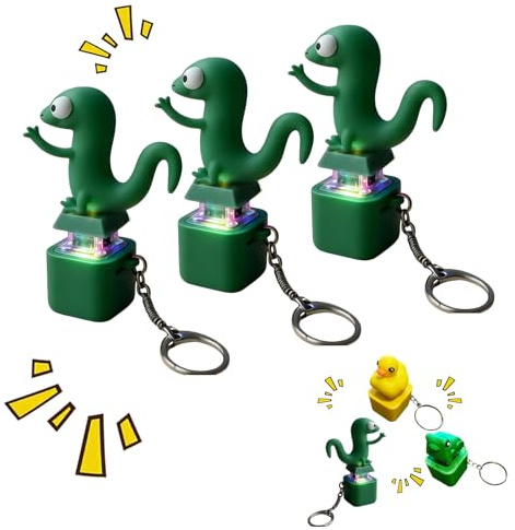 Lizard Button 2026, Portachiavi Lucertola Portatile Ricaricabile con Suono di Rana Gracidante e Luci Colorate, Giocattolo Antistress Divertente, Regalo Originale per Amici (3 Pcs - C)