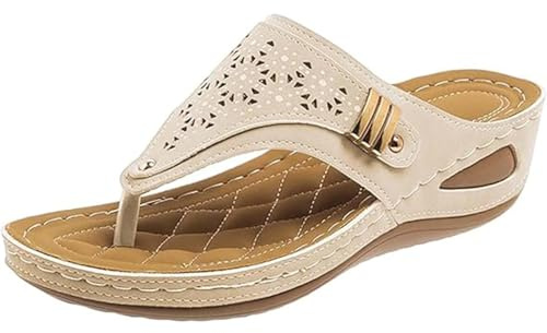 HEMNACU Pantofole eleganti estive, infradito comode, sandali ortopedici, separatori per dita da donna, infradito estive con soletta, bianco, 43 EU