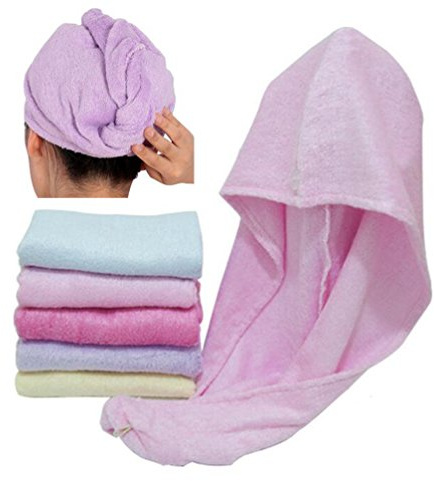 Happyit 1 st 100 % bambufiber mjuk huvudhandduk supermagi absorberande hårtorksmössa för kvinnor, flickor, damer, bad dusch (rosa)
