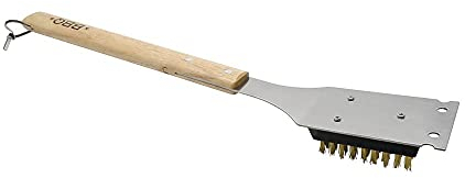 Fackelmann Cepillo para Barbacoa, Cepillo con Rascador para Limpiar Parrillas y Barbacoas, Cerdas de Latón para una Limpieza Eficaz, Mango de Madera Robusto, 42 cm