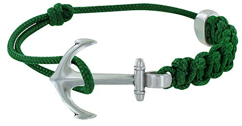 LES POULETTES BIJOUX - Pulsera Ancla Plateado Enlace Trenzado Deslizante - Verde