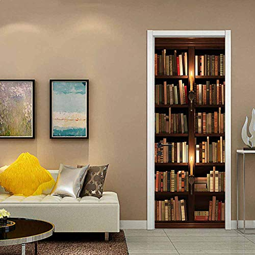 ColorSpring 3D Book Shelf Door Decal Door Stickers Decor Door Mural Removable Vinyl Door Wall Mural Door Wallpaper for Home Décor(MT-158)