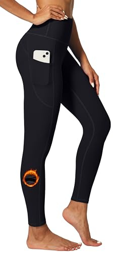IUGA Fleece Lined Leggings Women Thermal Leggings for Women Winter Warm Tights High Waisted Hiking Yoga Pants with Pockets(Black, M)