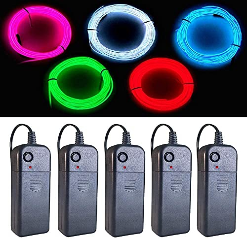 Balabaxer EL-Draht 5 Farben, 9ft Neonlicht-Draht 5er-Pack Rauschunterdrückung mit Akku (Grün, Blau, Rot, Weiß, Pink) für Halloween-Dekorationen DIY-Kostüm