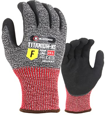 Blackrock Titanium Maximum Cut Resistant Level F Sandy Nitrile Oily Gripper Safety Work Gloves, Near Knife Proof, Whittling, for Men Women, Max Cut 5+, Metal - Size 11/XXL