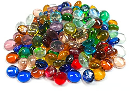 Meschett 50 mini gemme di vetro e pietre Mancala colorate, perline in marmo con fondo piatto, per decorare la casa e l'artigianato (1,3 cm ~ 1,8 cm), Vetro