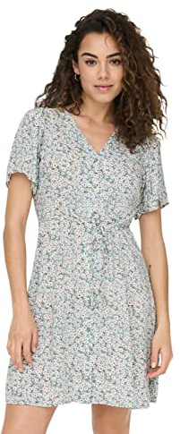 ONLY Robe Courte décontractée pour Femmes Motif Estival Robe Chemisier à Manches Courtes, Couleurs:Gris, Taille:XS