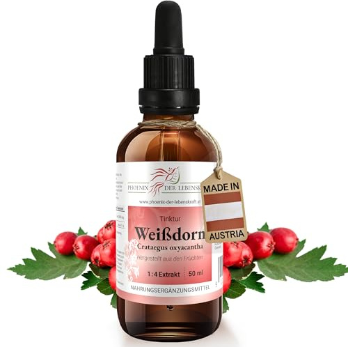 Weißdorn Tinktur - 50 ml, Crataegus oxyacantha Tropfen, 1:4 Extrakt, Top Premium Qualität, Hergestellt in Österreich, Vegan