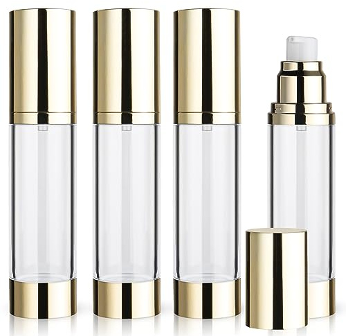 4-pack 50 ml/17 oz klar luftlös pumpflaska plast vakuumpump pressbehållare tom lotiondispenser för grädde toalettartiklar flytande foundation kosmetiska prov resa – guld
