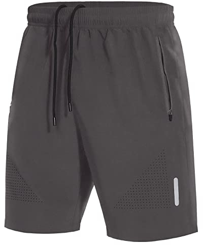 SIHOHAN Kurze Hosen Herren Sporthose Schnelltrocknend Sportbekleidung Jogginghose Sport Shorts mit Reißverschlusstasch Geeignet für Verschiedene Freizeit und Sport Gelegenheiten(Grau,L)