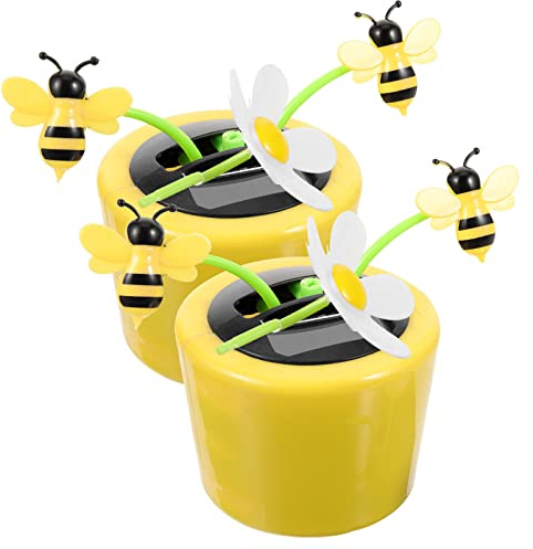 Angoily 2 Stück Auto Solar Wackelfiguren Solarfigur Bienen Wackelkopffiguren Solarblume Wackelblume Bobblehead Wackelkopf Figuren Schreibtisch Büro Auto Armaturenbrett Dekoration
