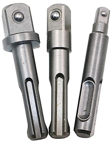 Bestgle 3pcs SDS Plus Shank Impact Socket Adapter Drill Extension Set 1/4 3/8 1/2 Square Extension Bar Connector