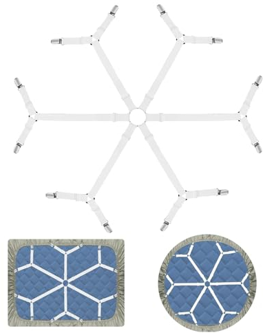 burkfeeg 6 seitige Bettlaken Spanngurte,Matratzenspanner für Passende Laken, Bettlakenhalter mit Gummizug, Verstellbarer Bettlaken Spanner für Sofabezüge,Tischdecke
