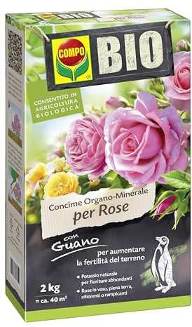 COMPO BIO Concime Organo-Minerale per Rose, Con Guano, Consentito in Agricoltura Biologica, 2 kg