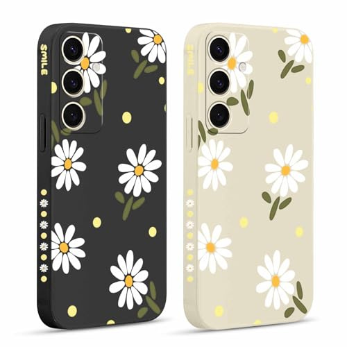 Pnakqil 2 st fodral för Samsung Galaxy S24 5G 6,7 tum tusensköna krysantemum romantisk mjuk ritning kvinnor tunt skydd anti-kamera silikon TPU mjukt stötsäkert fodral