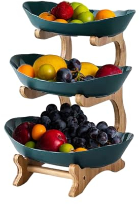 Présentoir à fruits à 3 étages,Corbeille a Fruits avec support en bois résistant,Plateaux de Service pour Gâteaux Fruits Dessert,Décoration Coupe de Fruit