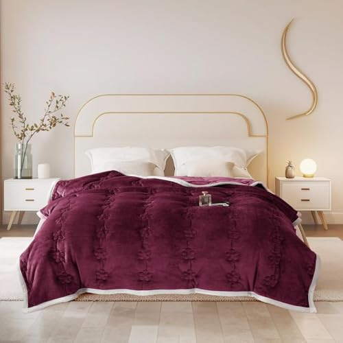 ShowyLive Fluffy Fleece Blanket Sofa Bed Throw Flannel 810gsm Thick Blanket for Sofa Couch Recliner, 3 Layer Cotton Plush Soft Breathable Washable Throw Blanket for Winter Autumn (Red, 150x200cm)