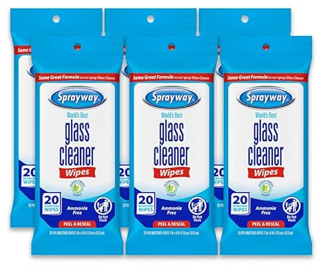Sprayway Glass Cleaner Wipes, 20ct, Pack of 6 | On-the-Go Resealable Package, Pre-Moistened | Original Ammonia-Free Formula | Removes Fingerprints, Dust, Dirt | All Glass Surfaces
