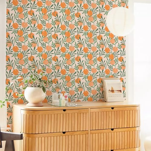 Alwayspon Selbstklebende Tapete, 40 x 500 cm, orangefarbene Blume, zum Abziehen und Aufkleben, Möbelaufkleber, Wohnzimmer, Kinderzimmer, Vinylfolie, Rolle für Wanddekoration