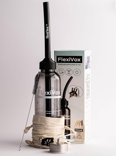 FlexiVox®, röstträningsset | Använt inom logopedi och röstterapi med aseptiskt talk + Mätflaska + Borste + Väska + Digital e‑bok + Justerbar propp