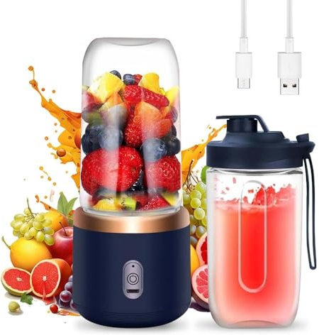 yotutun Mini Mixeur Portable, 400 ml Mélangeur Portable Smoothie Maker Rechargeable USB Blender Smoothie Portable avec 6 lames Portable Juice Blender pour Cuisine Bureau Voyage Sport (Bleu)