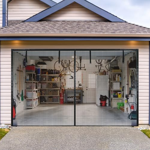 Moustiquaire magnétique pour porte de garage, rideau de porte de garage, fibre de verre renforcée, résistante à la déchirure, durable, pour animaux de compagnie, noir, 275 x