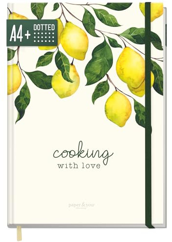 Häfft paper&you® Dotted Journal A4+ anteckningsbok Cooking with Love | 156 numrerade sidor med prickmönster och gummiband – för dagbok, listor och anteckningar