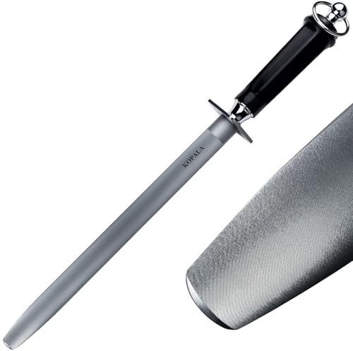 KOPALA Sharpening Steel Knife Sharpener Rod Flat 10 Inches Honing Steel for Knives Dark