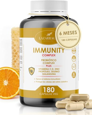 IMMUNITY DEFENSAS COMPLEX 6 EN 1 con Vitamina C + Vitamina D + Propóleo + Zinc + Selenio + Probióticos y Prebióticos + Galangina | Apoya el Sistema Inmunológico l Cápsulas Veganas (180)
