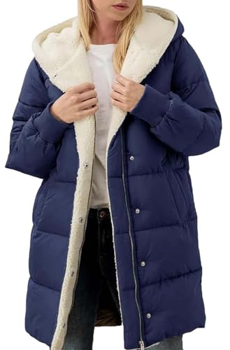Manteaux d'hiver pour femme UK - Veste matelassée doublée en polaire avec capuche - Couleur unie - Fermeture éclair intégrale - Manteau parka - Imperméable - Confortable et chaud - Manches longues