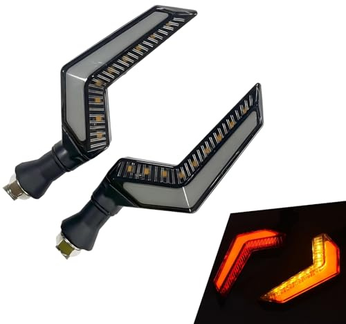 Qurbuns 2 PCS LED Motorcycle Turn Signals, 12V Dual Color Flowing Motorbike Indicators Lamp, Angel Wing Style Motorcycle Turn Indicator Lights, Universal for Most Motorcycles (Yellow)