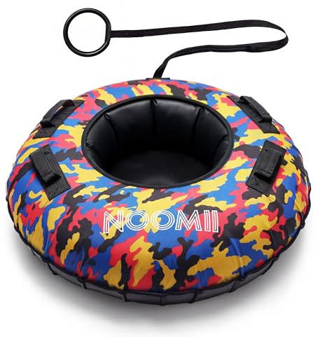 NooMii Snowtube – Aufblasbarer Schneereifen für Kinder & Erwachsene – Robuster Reifen-Schlitten – Rodelreifen mit Zugleine & verstärktem Boden – Schnee-Rutscher, Snow-Tube (Gelb/Rosa, 100cm)