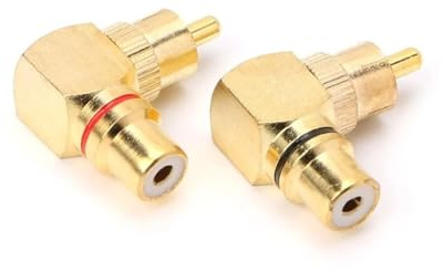 Yvxotrxnk 2 st 90 graders RCA hane till honadapter, guldpläterad mässing L formad kontakt för subwoofer förstärkare TV-ljud, höger vinkel koppling