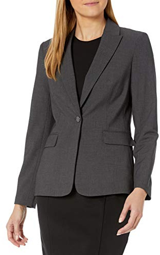 Calvin Klein Women's One Button Lux Suit Blazer, Charcoal, 14