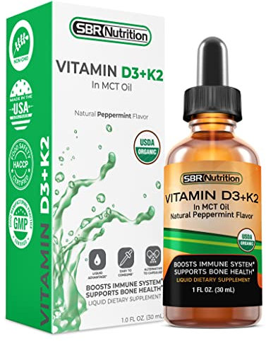 MAX Absorption Vitamin D3 + K2 (MK-7) Liquid Drops with MCT Oil, Peppermint Flavor, Helps Support Strong Bones and Healthy Heart (D3+K2) (D3+K2)