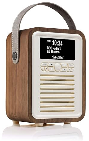Retro Mini Portable Dab Radio Mains Powered - Digital Dab Radio Alarm Clock - Rechargeable Bluetooth Radio Battery Powered with Aux - Bedside FM, Dab+ Radios with Dual Alarms Battery Operated -Walnut