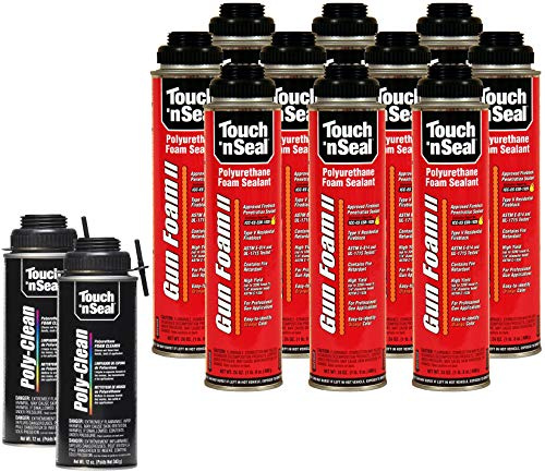 Touch N Seal Gun Foam II Fire Blocking Polyurethane Gun Foam Spray Sealant Kit - 10/24oz Cans, 2/12oz Cans Zero FOC Polyurethane Foam Cleaner