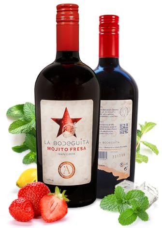 La Bodeguita Mojito Fresa – Cóctel Premium, artesano y natural – Pack 2 botellas elaborado con ron dorado, fresas nacionales, hierbabuena y limón mediterráneo – 2×75 cl.