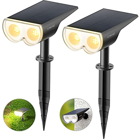 Linkind LED Solarlampen StarRay, Dusk to Dawn Licht Sensorik Solarleuchte, IP65 wasserdicht Außenwandleuchte, 800lm 3000K Warmweiß Solar Wegbeleuchtung Strahler für Garage Eingang, 2 Stück