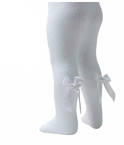 Neonate Collant Chevron Stretti Con Fiocco Lungo Stile Spagnolo Collant NB A 24 Mesi T120, bianco, 0 mesi