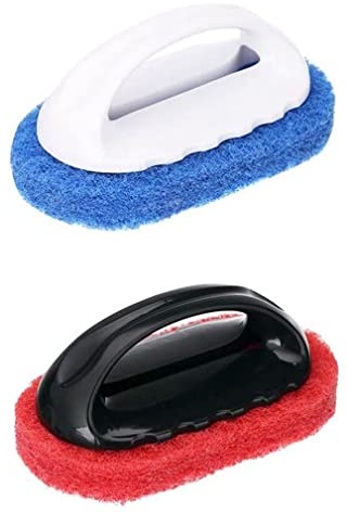 2 Pcs Cleaning Scrub with Handle Kit Abrasive Pads Brush Bathtub Tile Cleaning Sponge Brush Quick Clean Heavy Duty Griddle Pad BBQ Grill Pan Cleaner Brush for Kitchen Bathroom Cleaning Supplies
