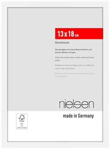nielsen Bilderrahmen, 13 x 18 cm, Aluminium, Weiß matt, Fotorahmen zum Auftstellen im Hoch- & Querformat, bruchsicheres Kunstglas, Atlanta